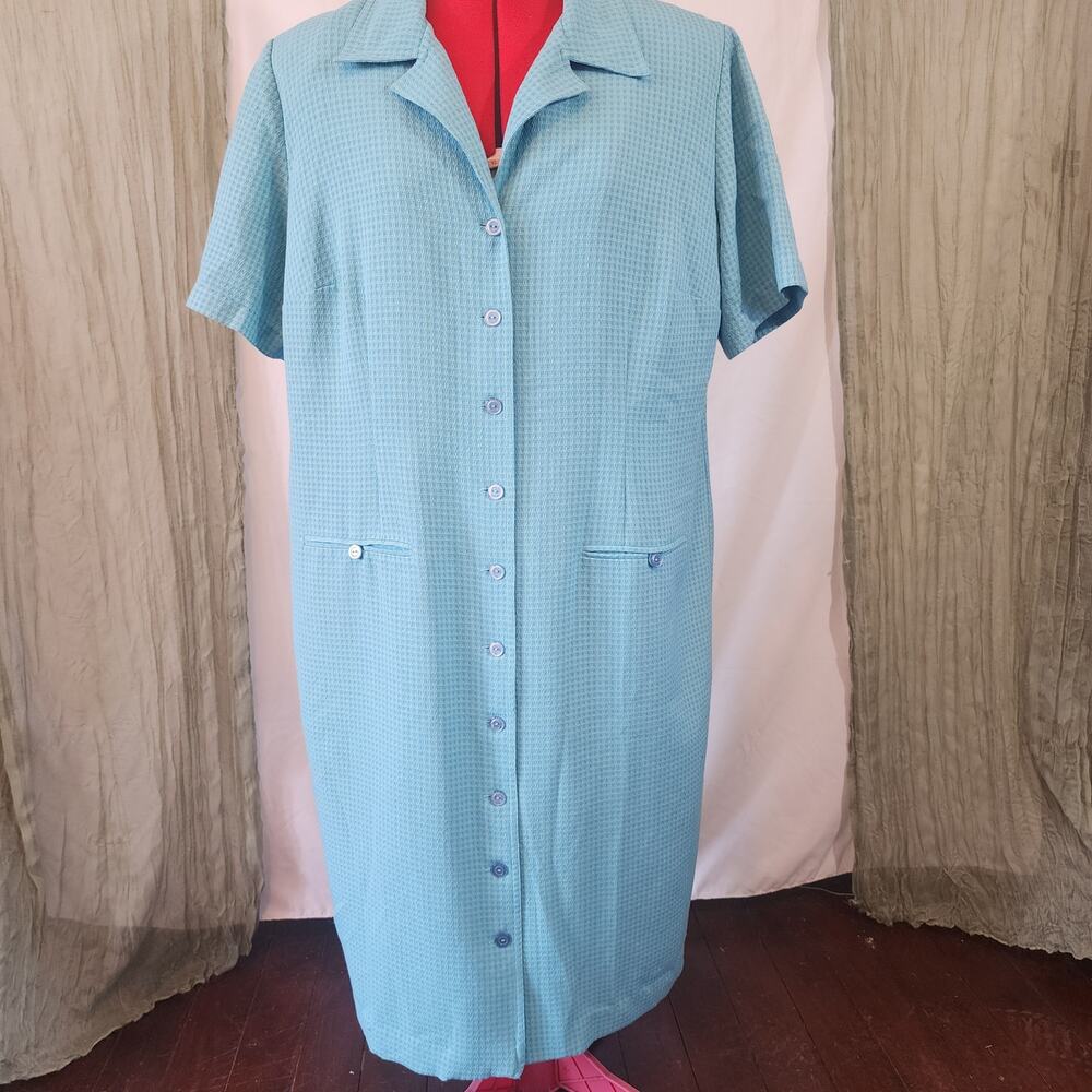 Positive Attitude Womans Blue Button Short Sleeve Midi Dress Size 16